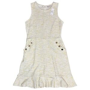 LOFT Cream and Yellow Long Sleeve Dress